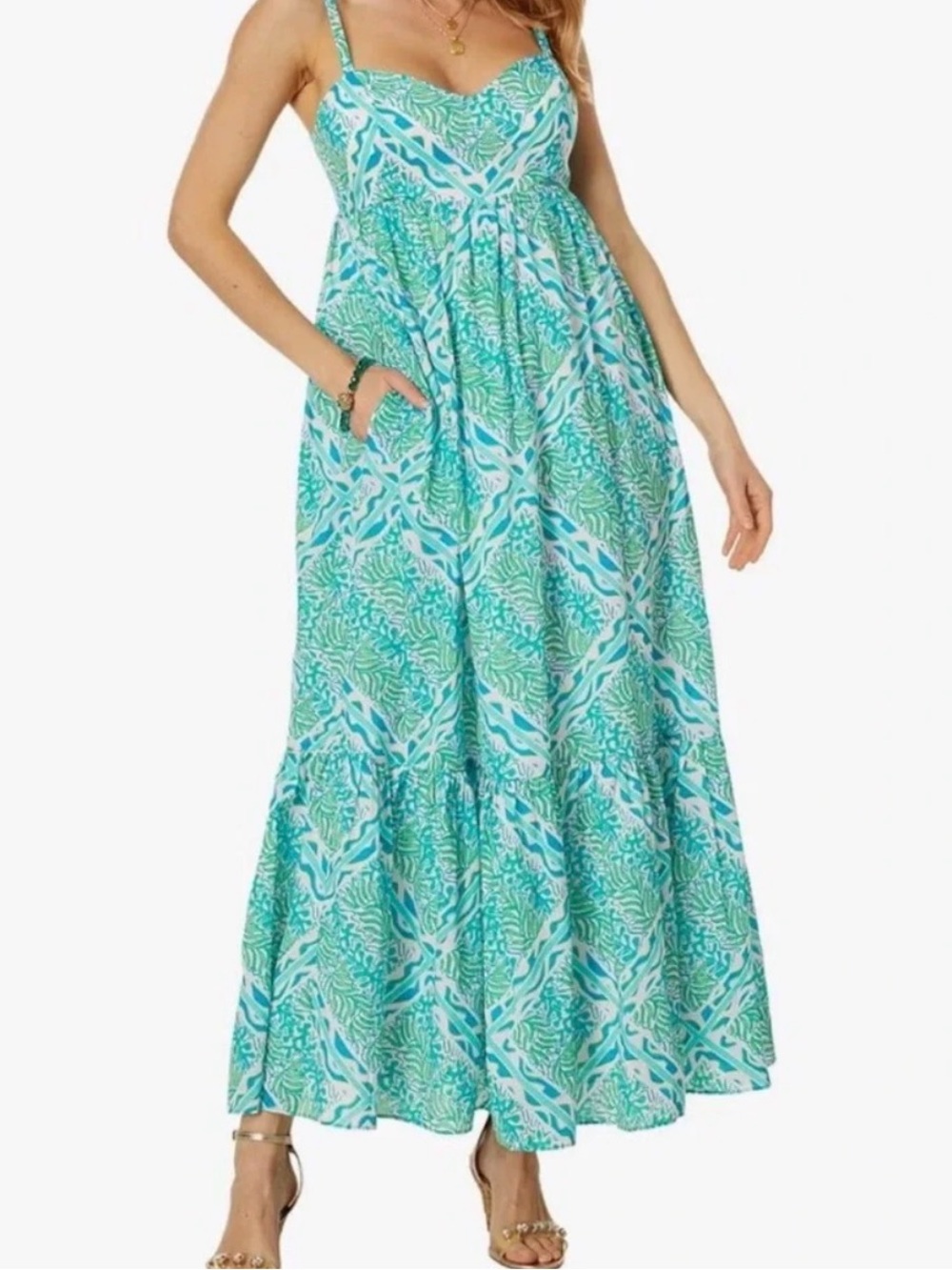 Lilly Pulitzer Hiedi Cotton Maxi Dress in Prism Blue Good Greef 💚🌊